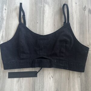 NWT House Of Harlow Black Denim Jeweled Goth Grunge Embellished Crop Top Size 8